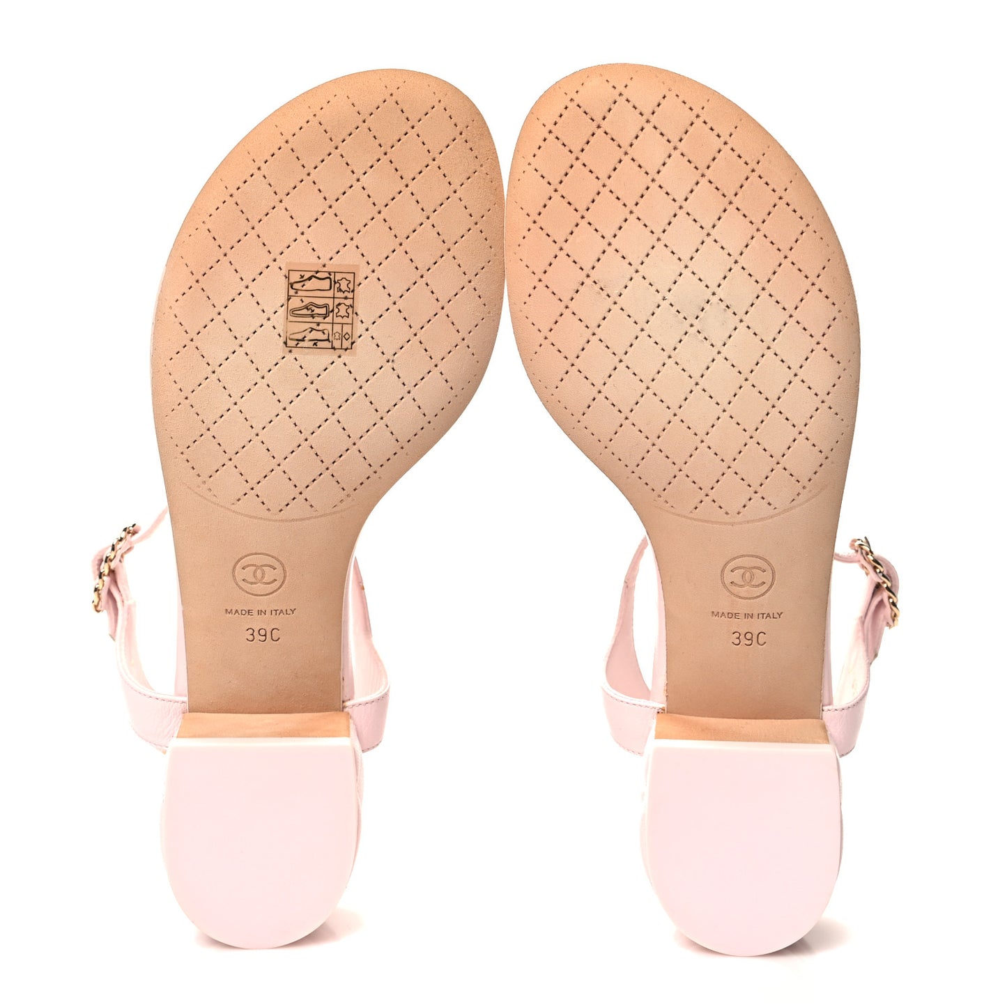 Lambskin Chain CC Logo Thong Sandals 39 Light Pink