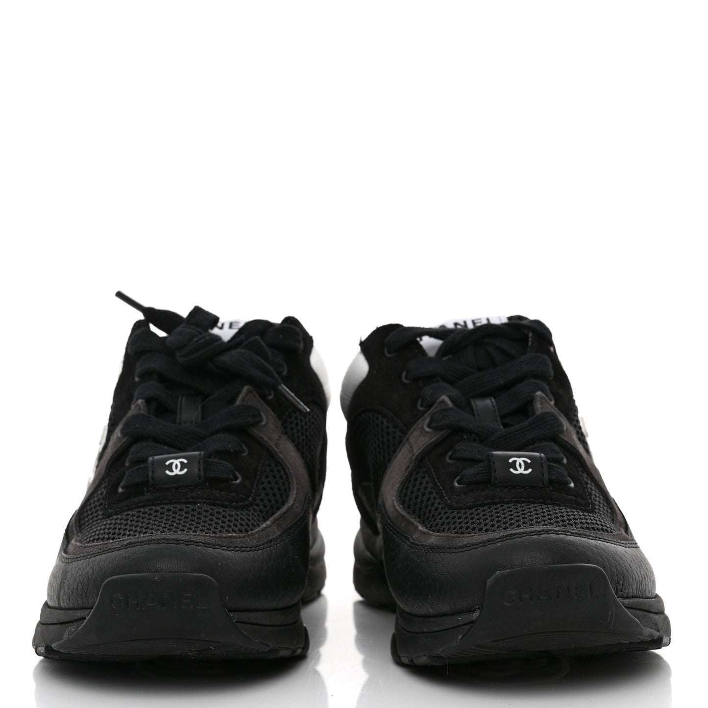 Mesh Suede Grained Calfskin Womens CC Sneakers 36.5 Black White