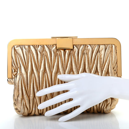 Miu Miu Metallic Nappa Matelasse Clutch Gold 3 of 12