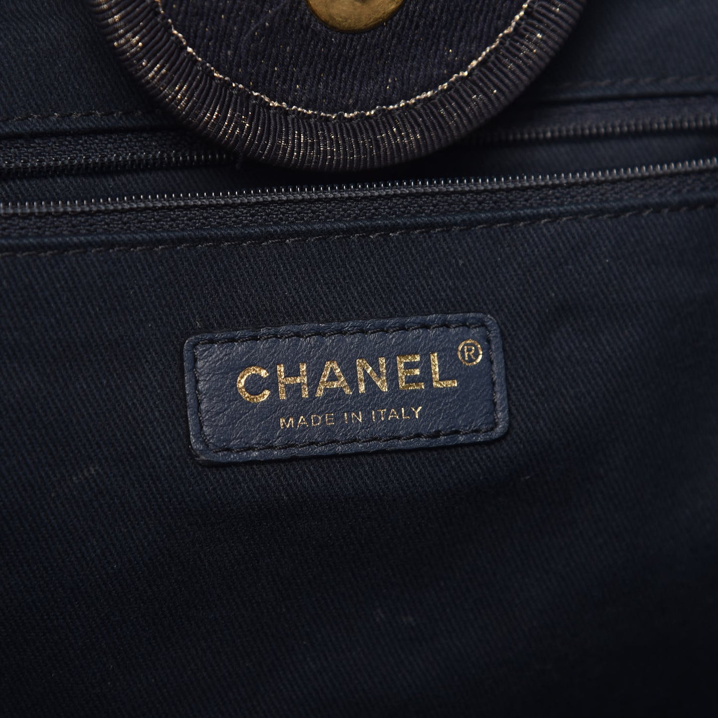 Lurex Canvas Medium Deauville Tote Navy Blue Gold