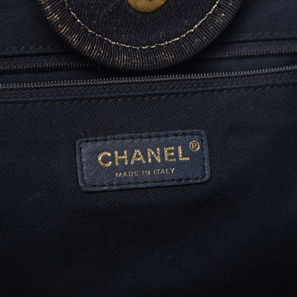 Chanel Lurex Canvas Medium Deauville Tote Navy Blue Gold 6 of 9