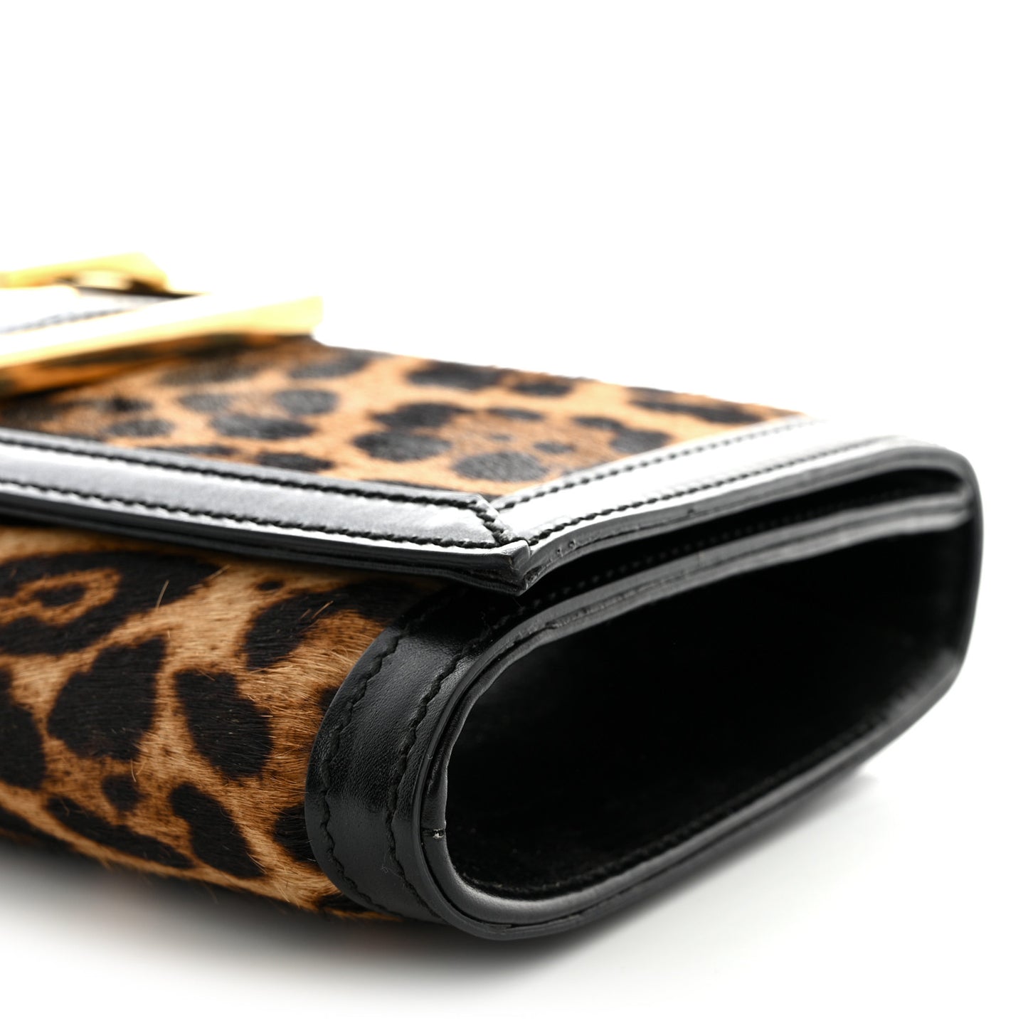 Calf Hair Jaguar Printed Small Lady Buckle Clutch Black