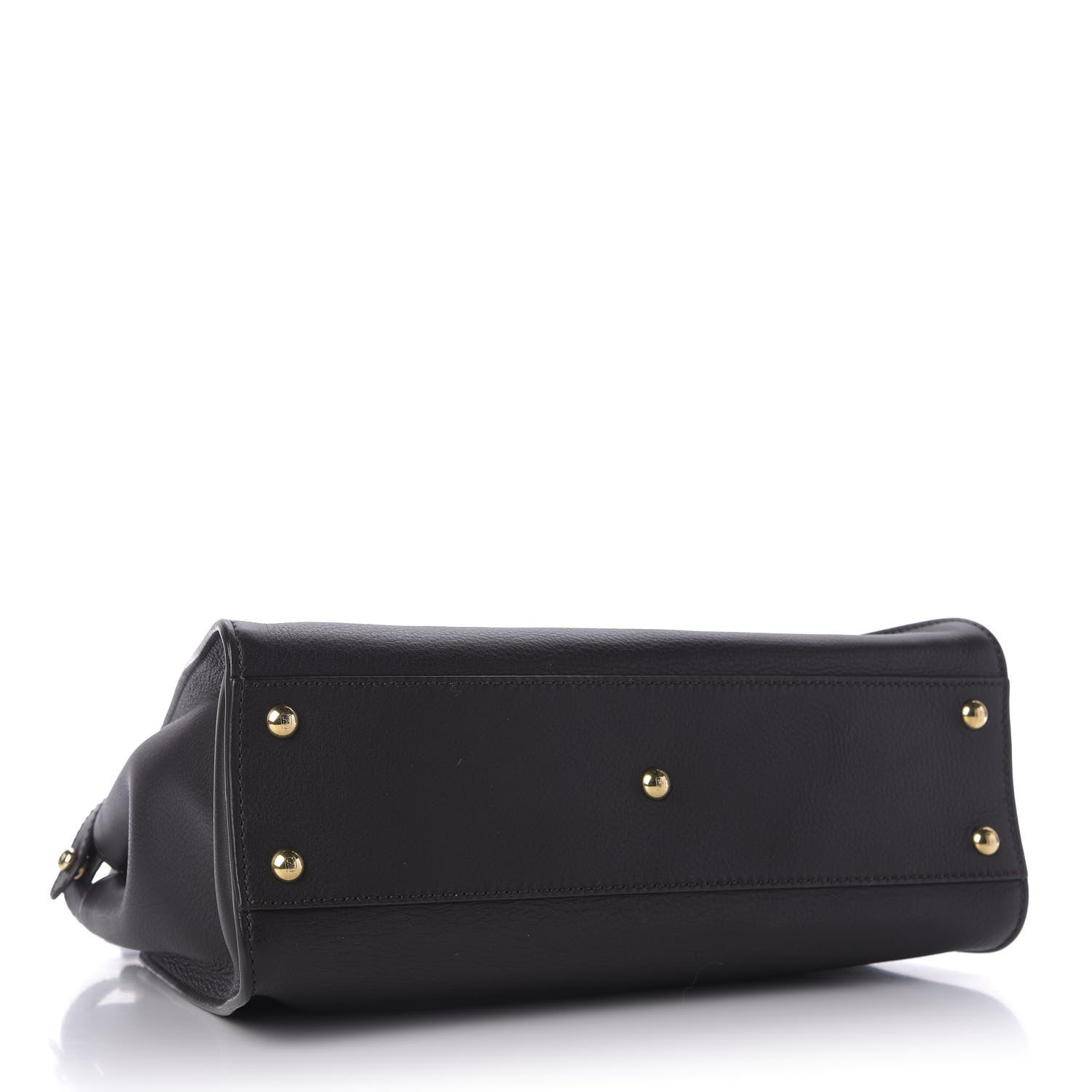 Fendi Vitello Seta Shiny Nappa Medium Peekaboo Iconic Satchel Dark Brown Yellow 5 of 9