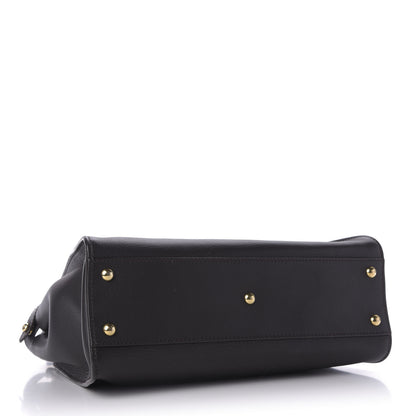 Fendi Vitello Seta Shiny Nappa Medium Peekaboo Iconic Satchel Dark Brown Yellow 5 of 9