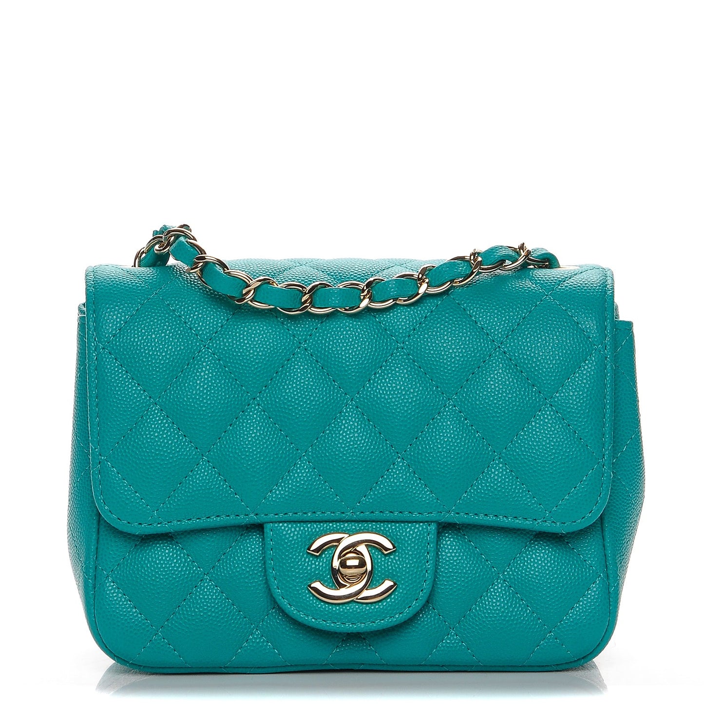 Caviar Quilted Mini Square Flap Turquoise