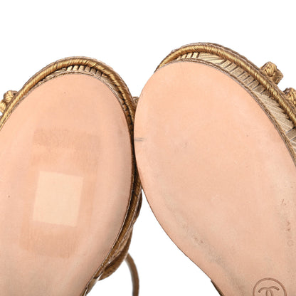 Chanel Metallic Woven Fabric Braided Wedge Sandals 38.5 Gold 7 of 9