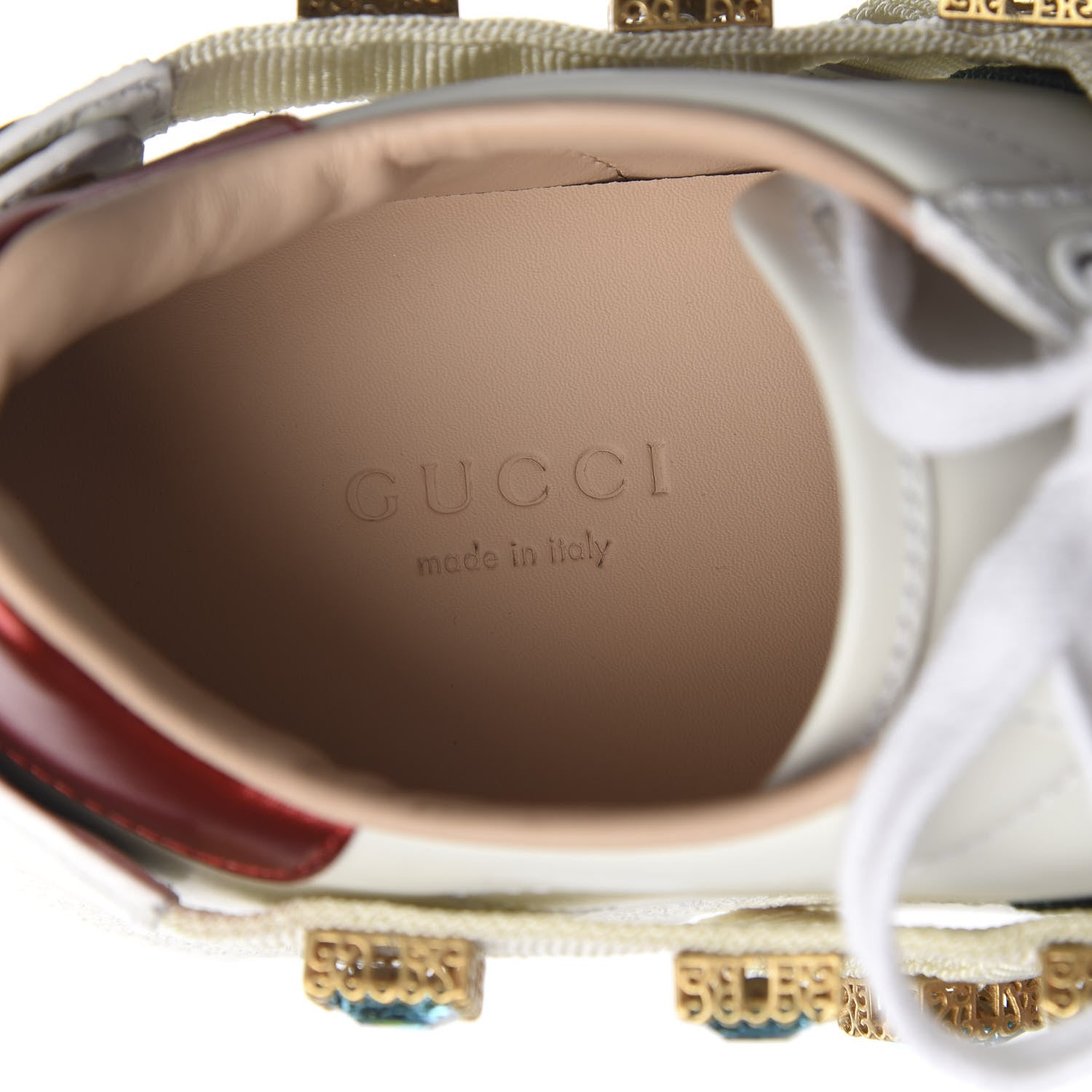 Gucci Calfskin Removable Crystals Bee Embroidered Womens Ace Platform Sneakers 35 White 8 of 11