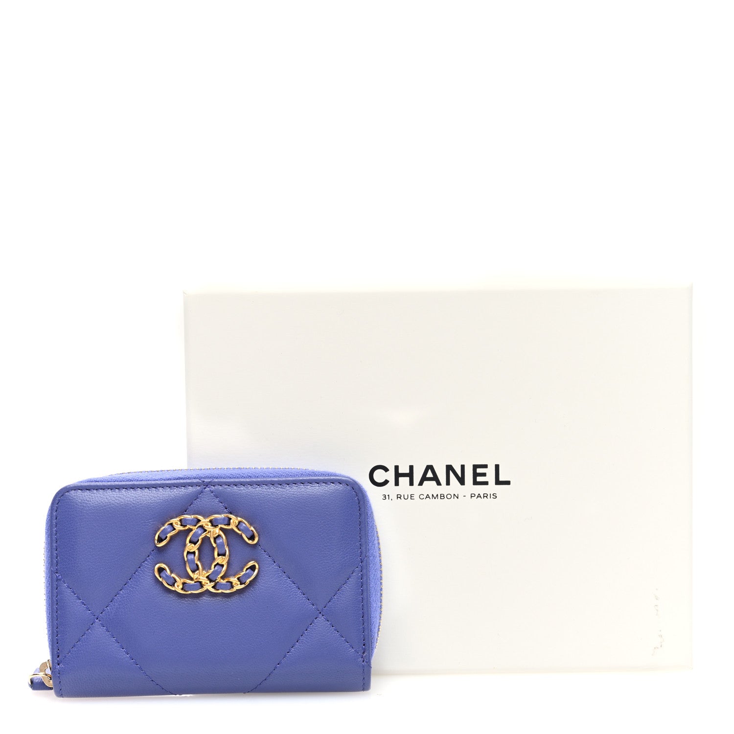Chanel Lambskin Quilted Chanel 19 Zip Around Coin Purse Wallet  Purple 8 of 8