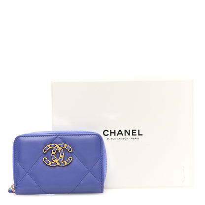 Chanel Lambskin Quilted Chanel 19 Zip Around Coin Purse Wallet  Purple 8 of 8