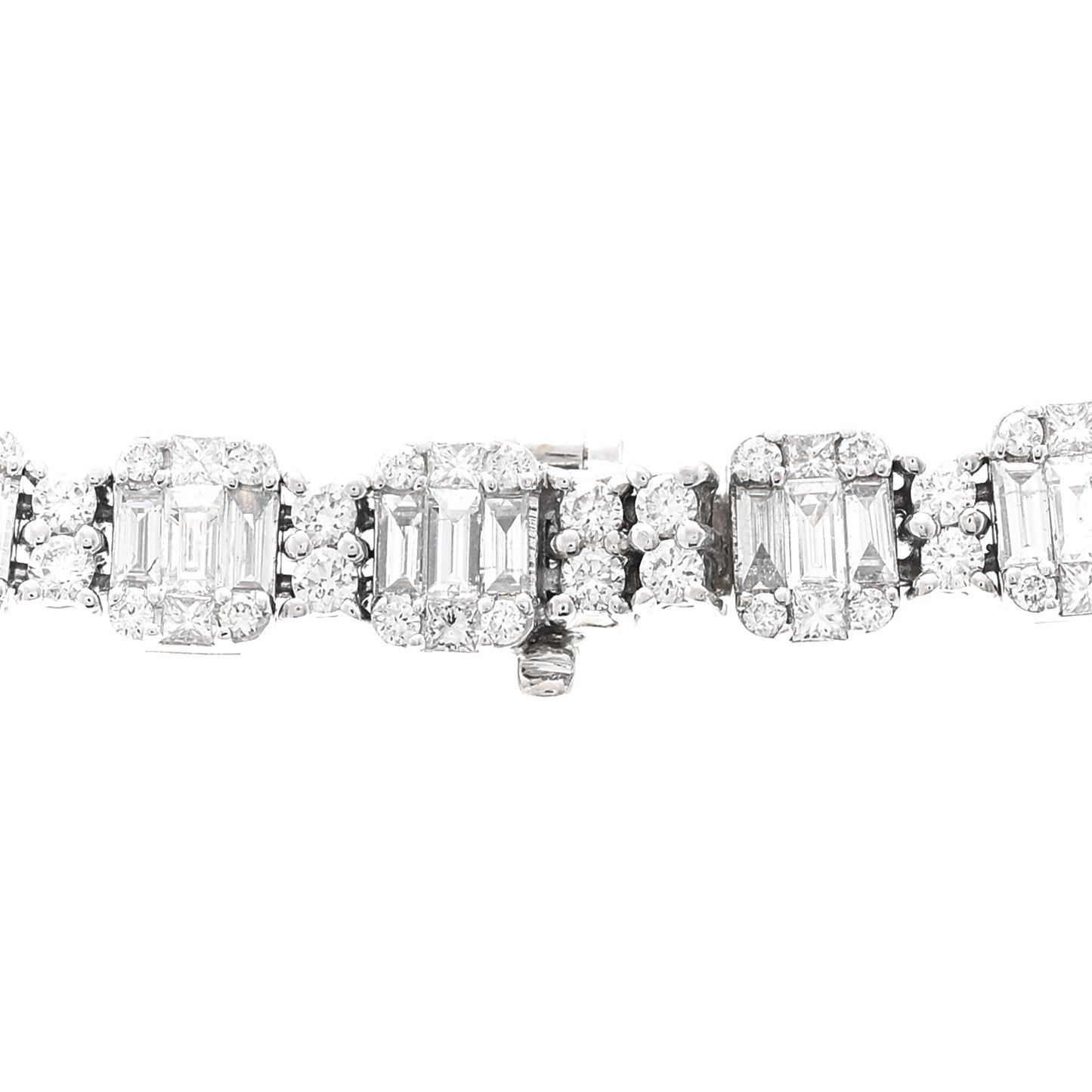 18K White Gold Diamond 13.56ctw Baguette Round Cut Graduated Necklace
