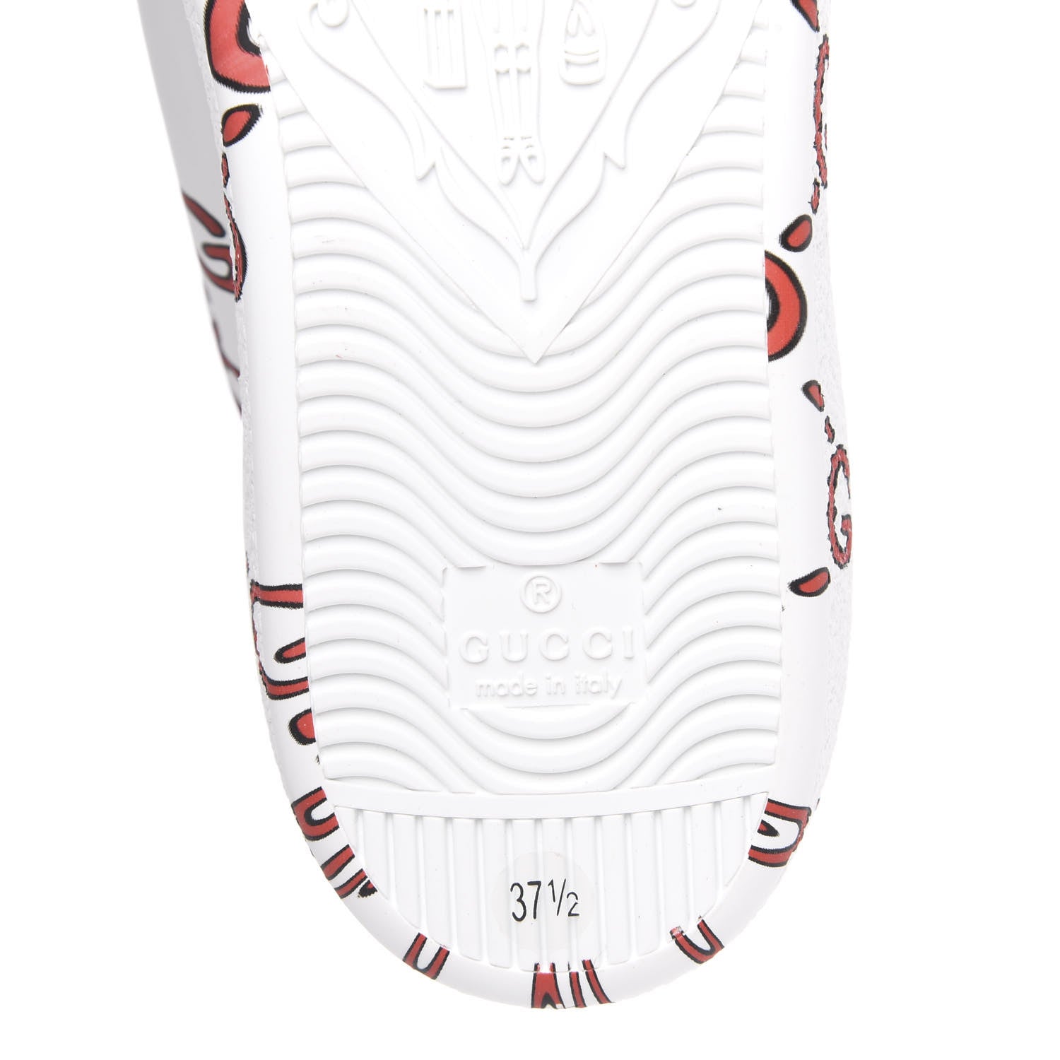 Gucci Calfskin GucciGhost Print Womens Ace Sneakers 37.5 White Hibiscus Red 8 of 10