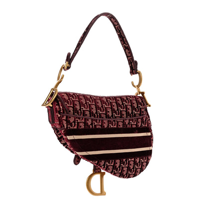 Christian Dior Velvet Oblique Saddle Bag Burgundy 3 of 10