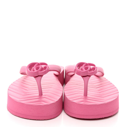 Gucci Rubber Chevron Womens GG Thong Sandals 38 Pink Tropical Flower 2 of 9