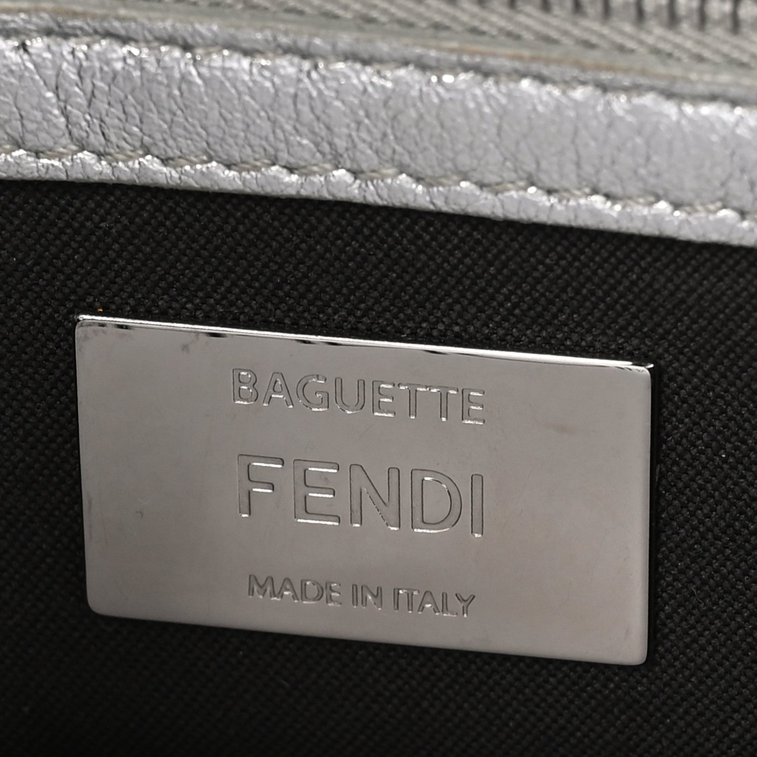 Fendi Vitello Catalan Mirror FF 1974 Embossed Baguette Argento 6 of 11