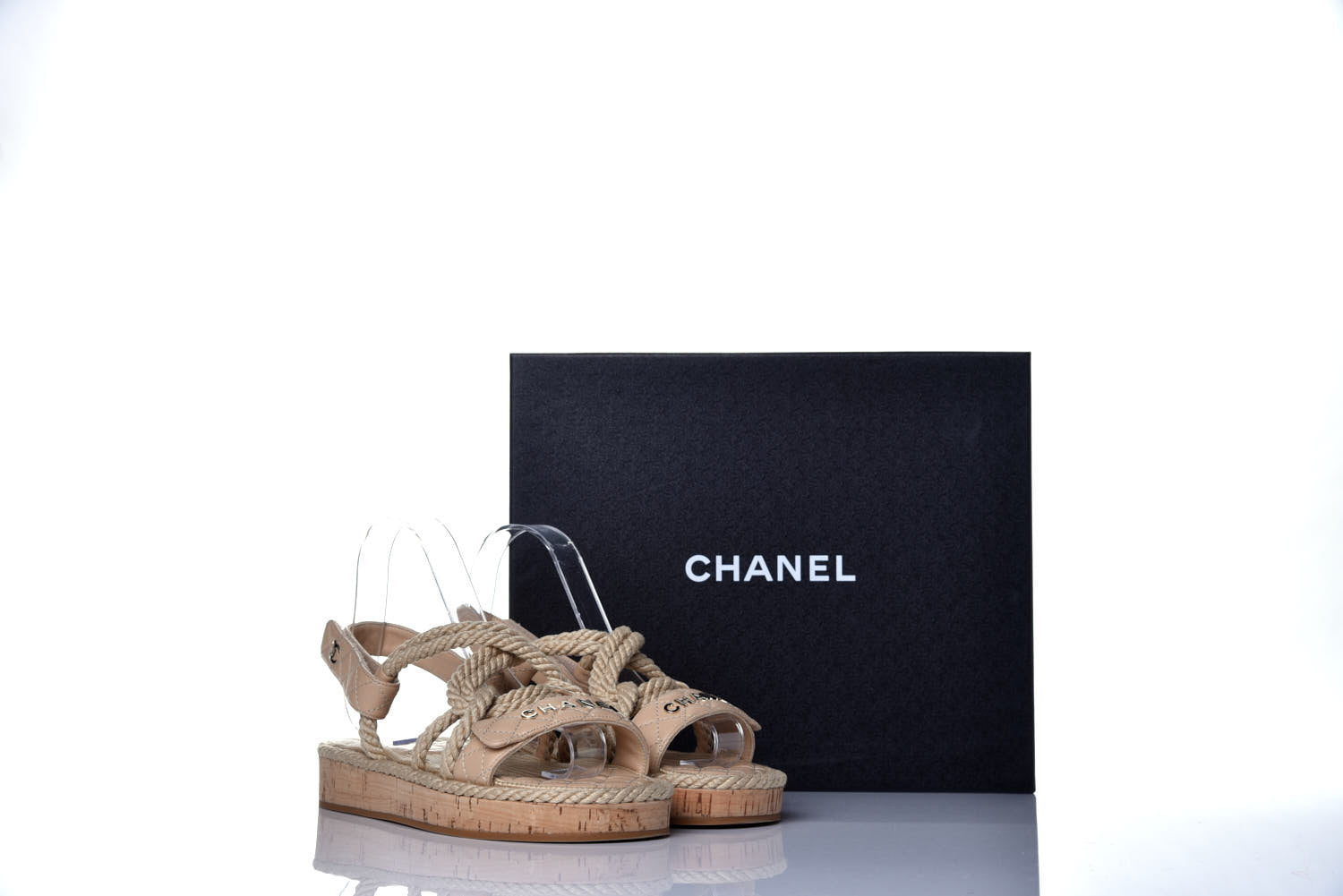 Chanel Cord Lambskin Quilted Logo Sandals 38 Beige 9 of 10