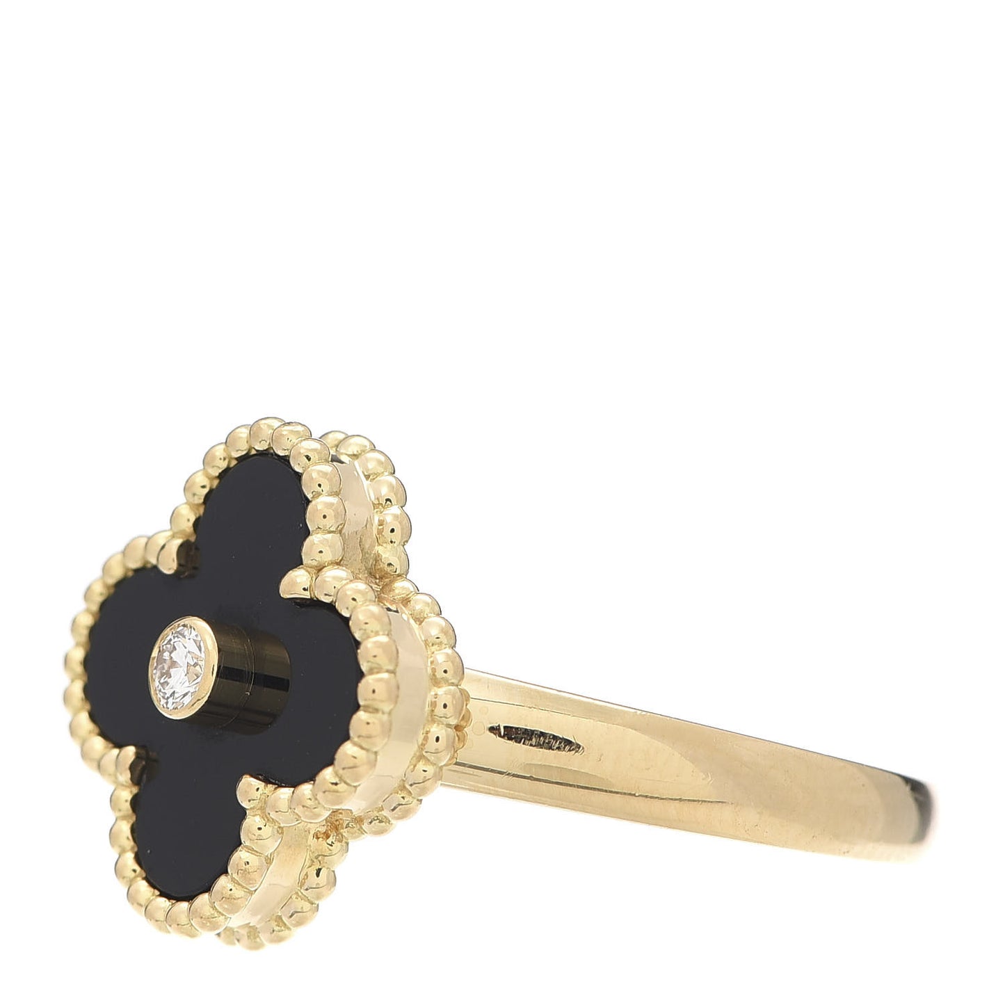 18K Yellow Gold Diamond Black Onyx Vintage Alhambra Ring 56 7.75