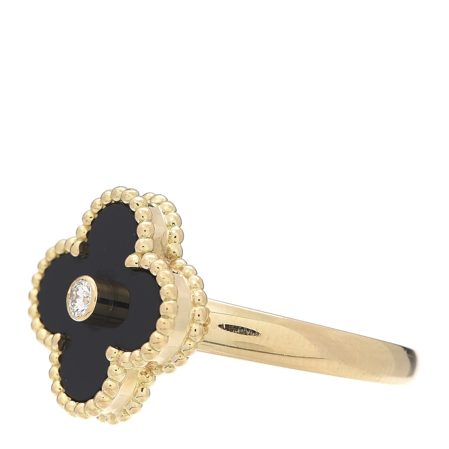 Van Cleef & Arpels 18K Yellow Gold Diamond Black Onyx Vintage Alhambra Ring 56 7.75 3 of 7