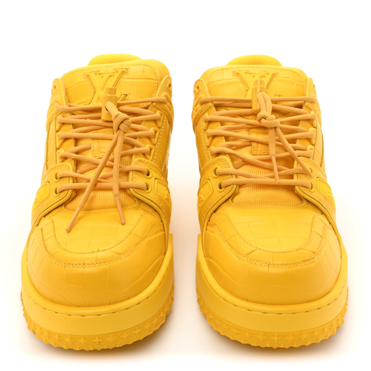 Calfskin Alligator Embossed Mens LV Trainer Maxi Sneakers 6 Yellow