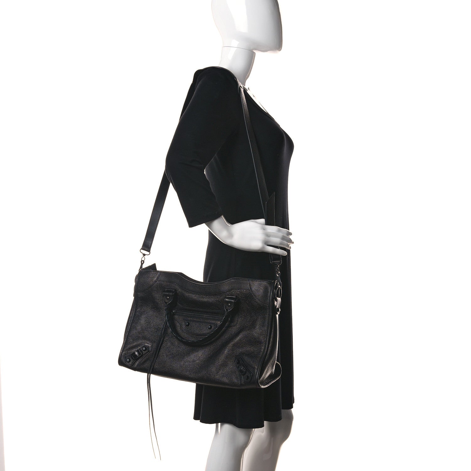 Balenciaga Shiny Grained Goatskin Black Metallic Edge City Black 2 of 10