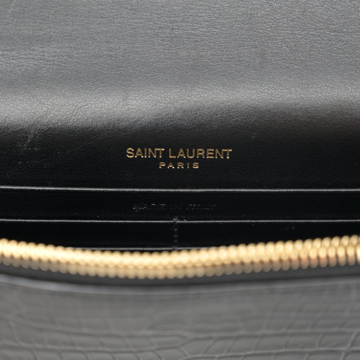 Calfskin Crocodile Embossed Kate Monogram Tassel Chain Wallet Black