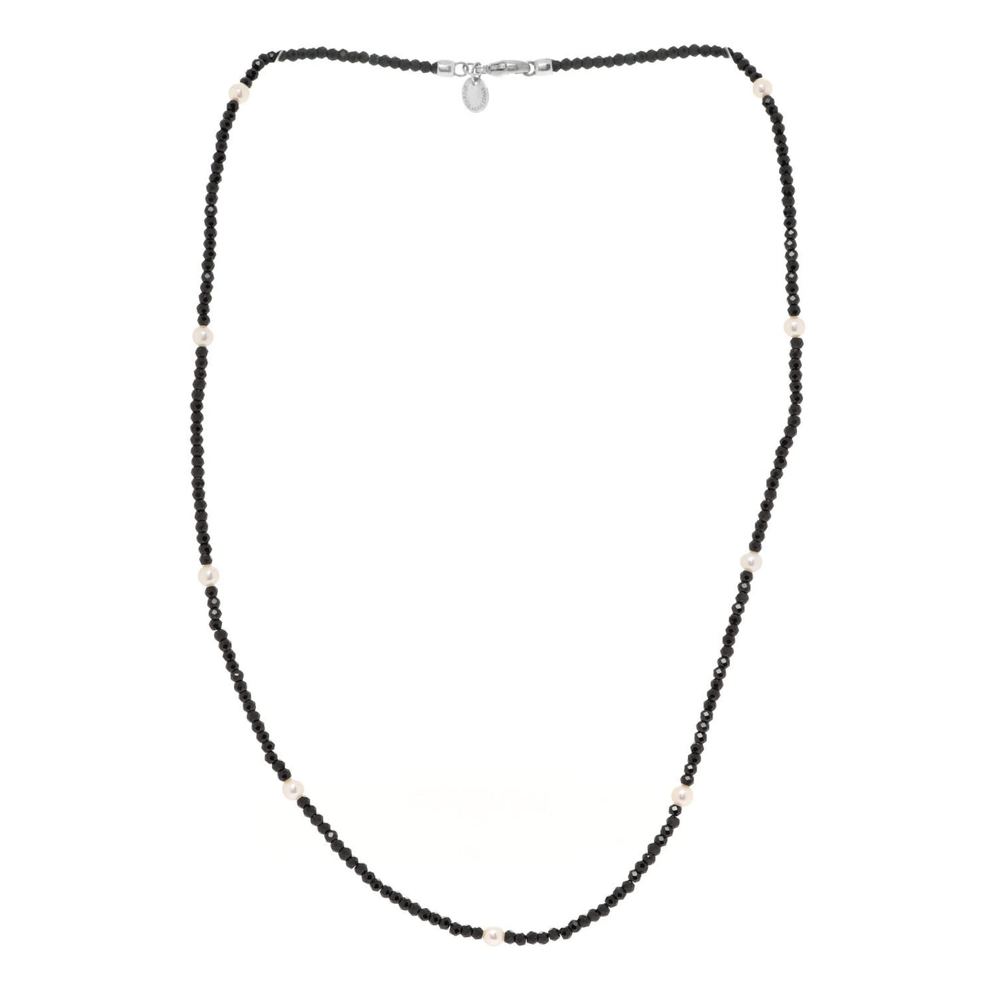 Sterling Silver Black Spinel Pearl Ziegfeld Bead Necklace