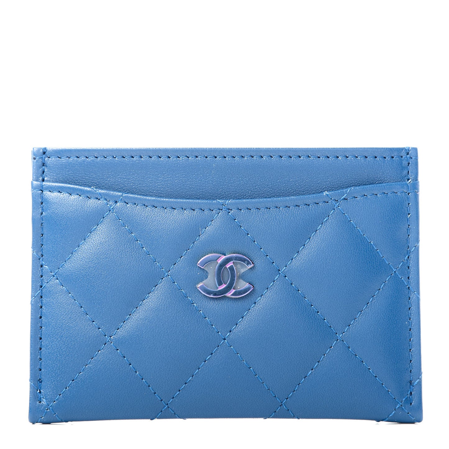 Lambskin Quilted Card Holder Blue Pink