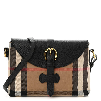 Burberry Horseshoe Calfskin House Check Small Milton Crossbody Bag Black 1 of 10