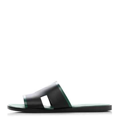 Hermes Calfskin Mens Izmir Sandals 40 Black Menthe 1 of 7