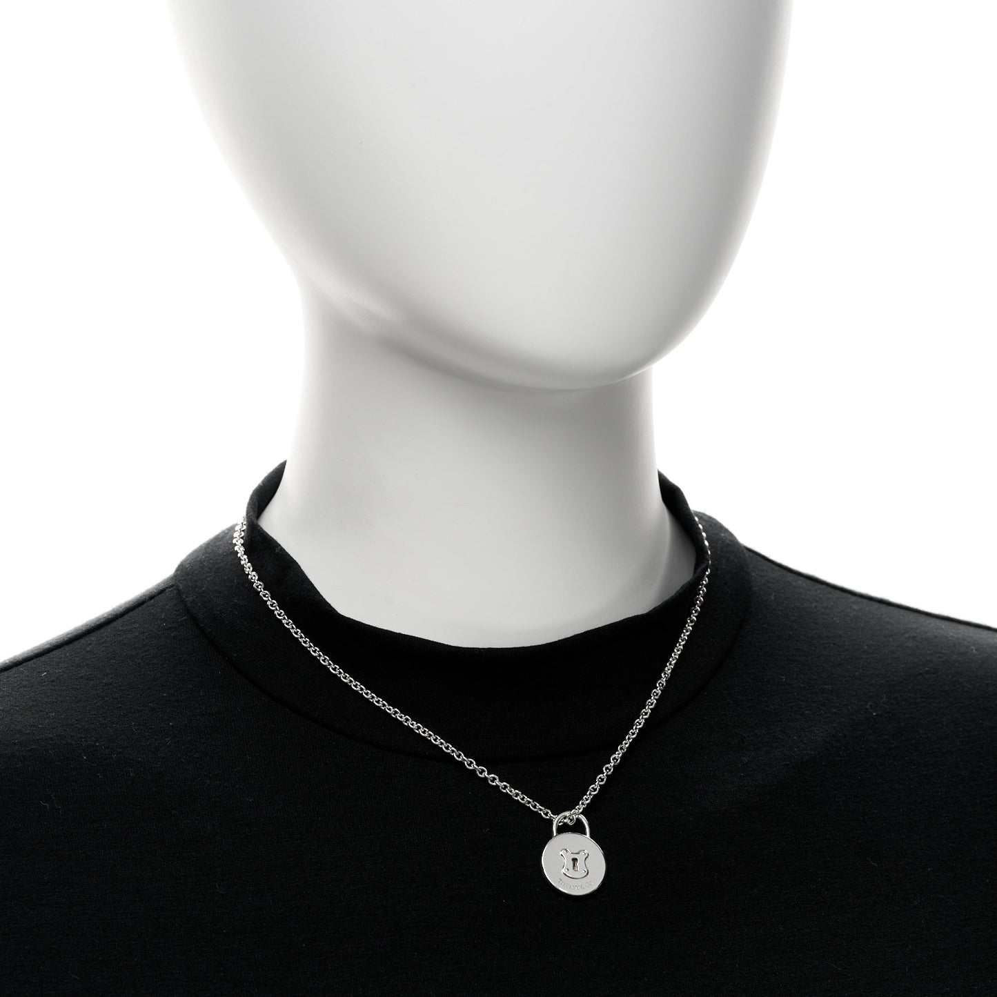 Sterling Silver Round Padlock Charm Pendant Necklace
