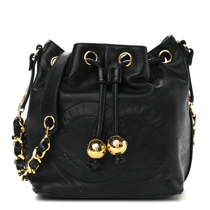 Chanel Lambskin CC Stitched Drawstring Bucket Bag Black 3 of 13