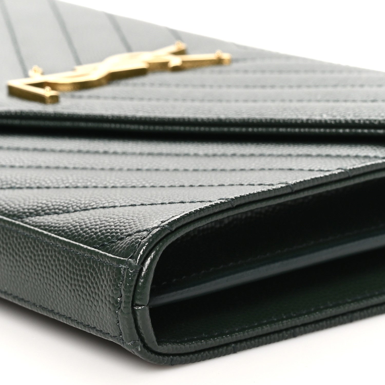 Saint Laurent Grain De Poudre Matelasse Chevron Monogram Chain Wallet Vert Fonce 10 of 11