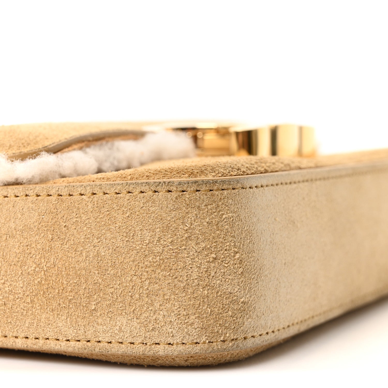 Celine Suede Shearling Triomphe Chain Shoulder Bag Beige 10 of 11