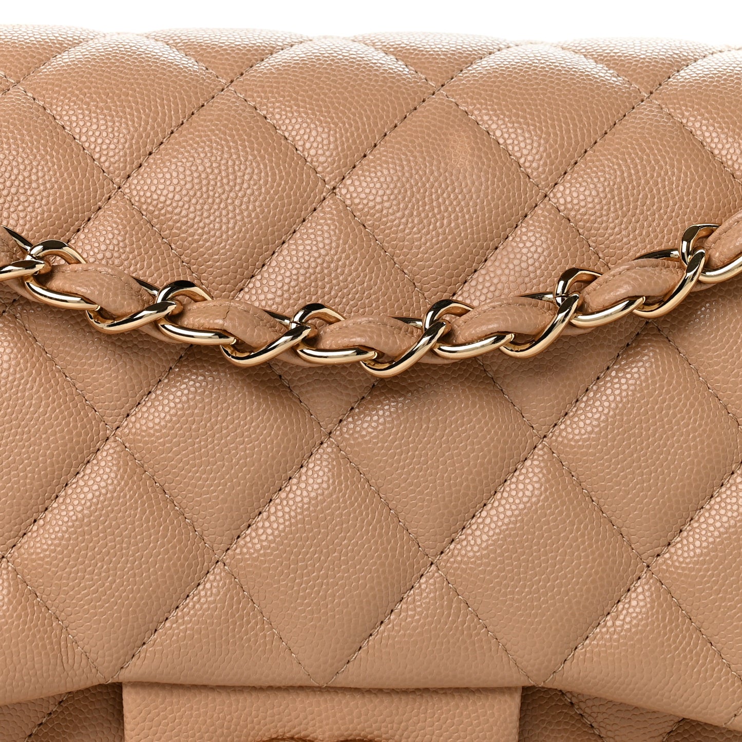 Caviar Quilted Jumbo Double Flap Beige Clair