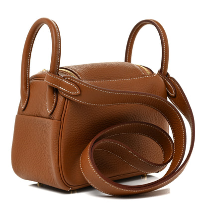 Hermes Taurillon Clemence Mini Lindy 20 Gold 3 of 11