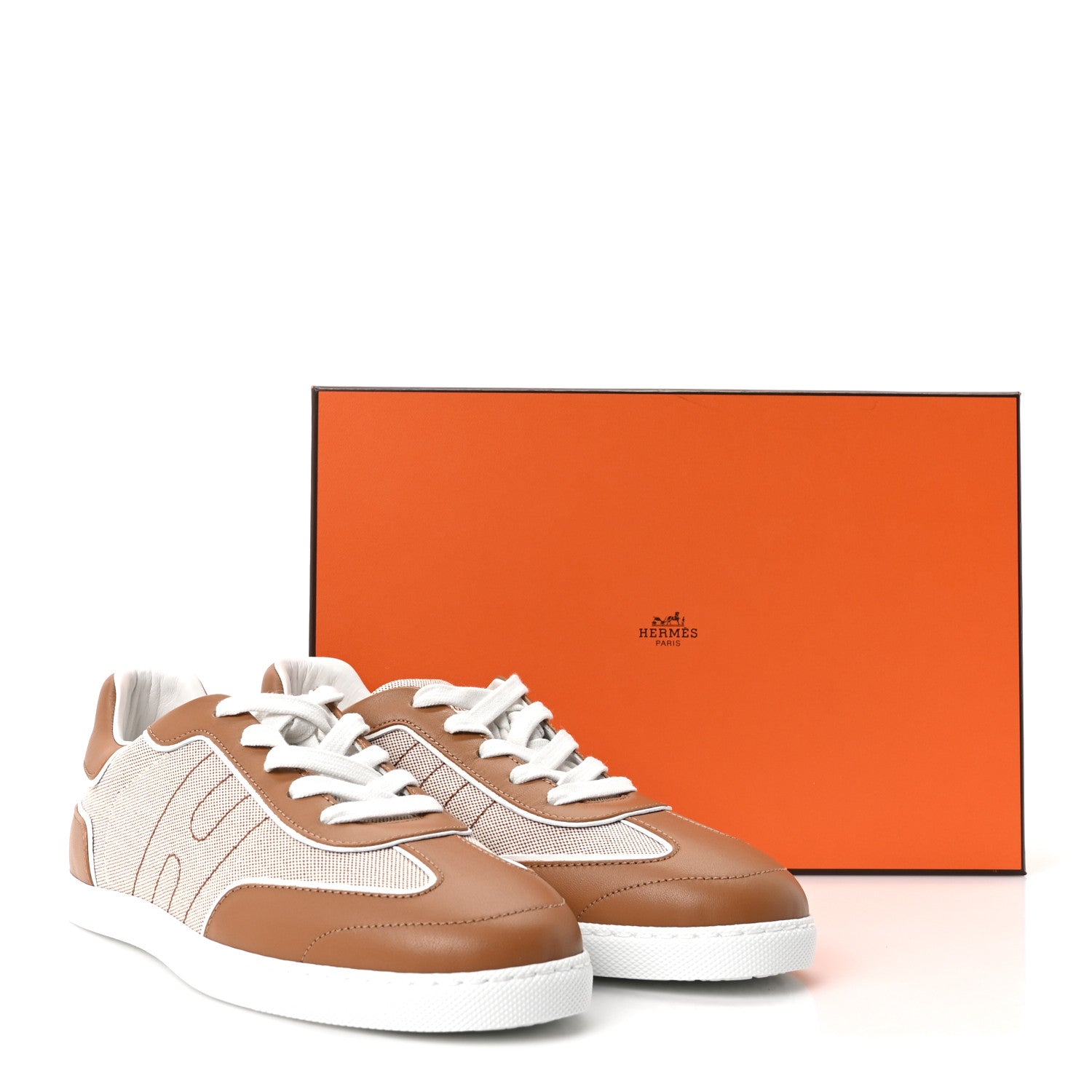 Hermes Calfskin Canvas Match Sneakers 37.5 Noisette Multicolor 10 of 10