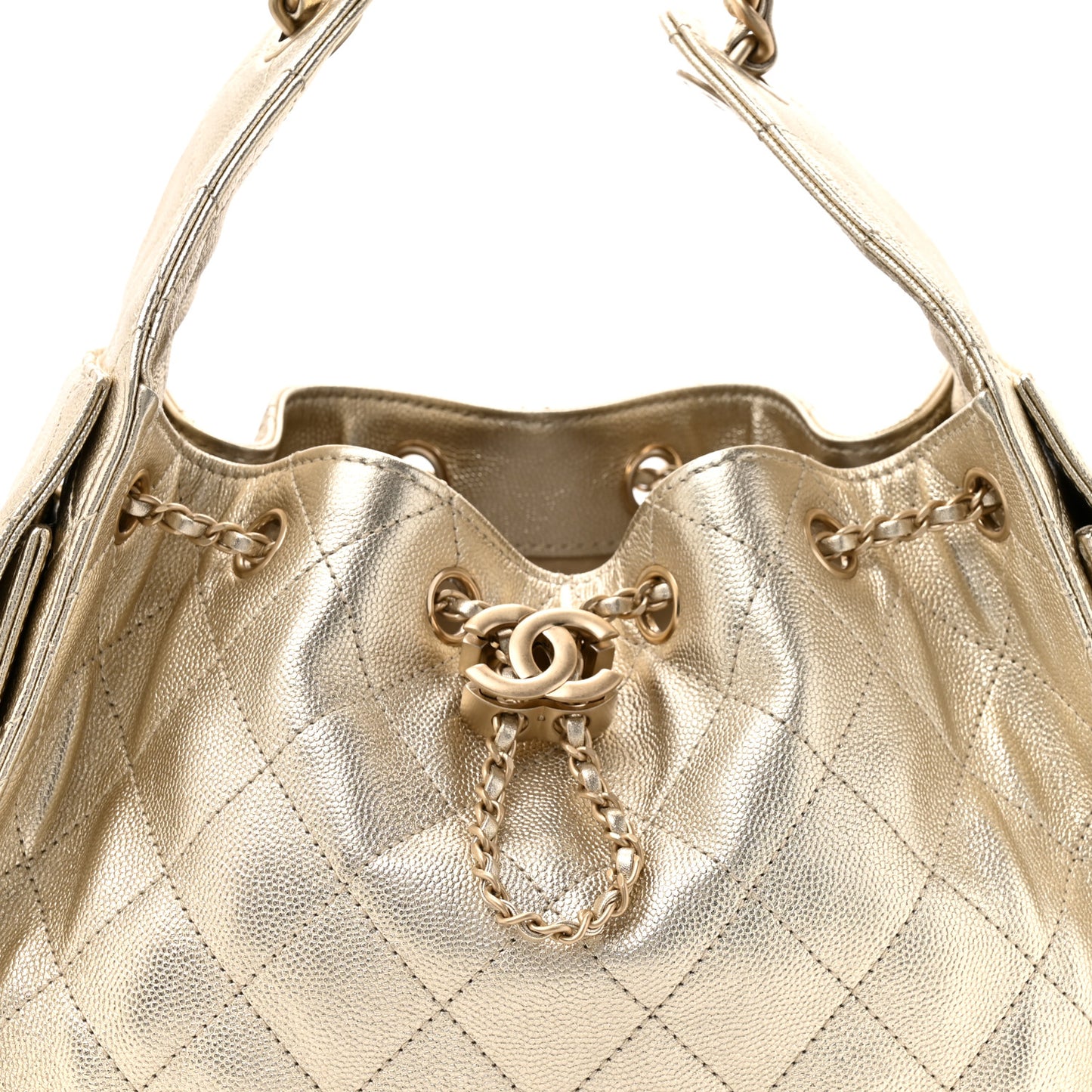 Metallic Caviar Quilted Small Chanel 25 Handbag Gold