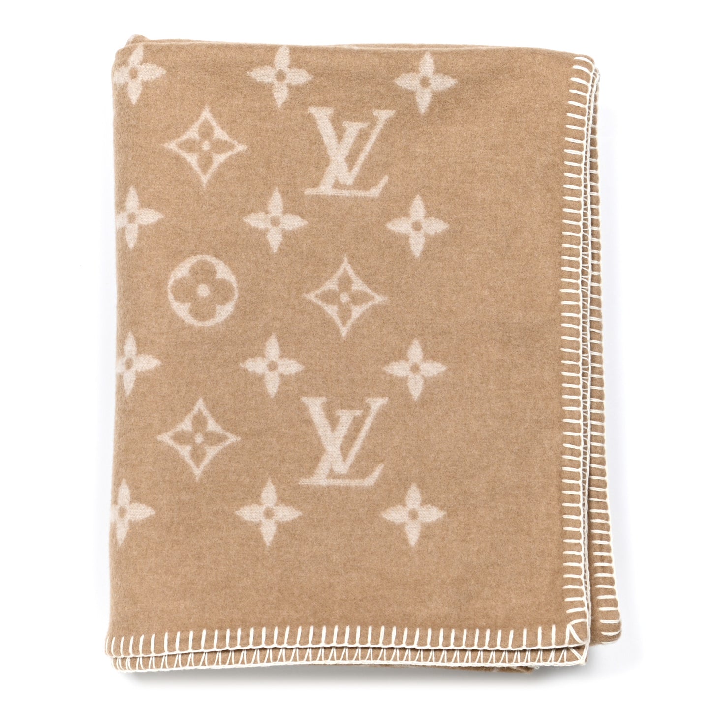 Wool Cashmere Monogram Blanket Beige