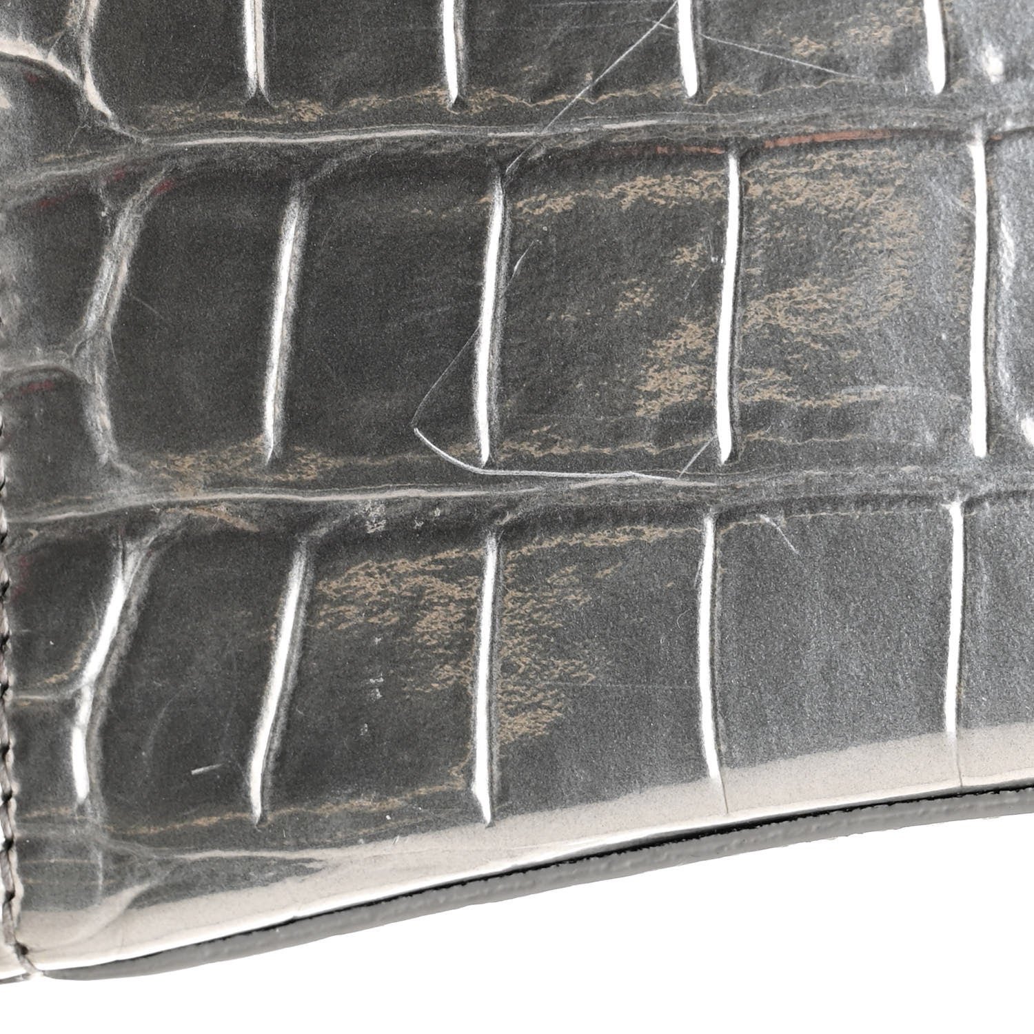 Balenciaga Metallic Calfskin Crocodile Embossed Hourglass Chain Bag Silver 14 of 17