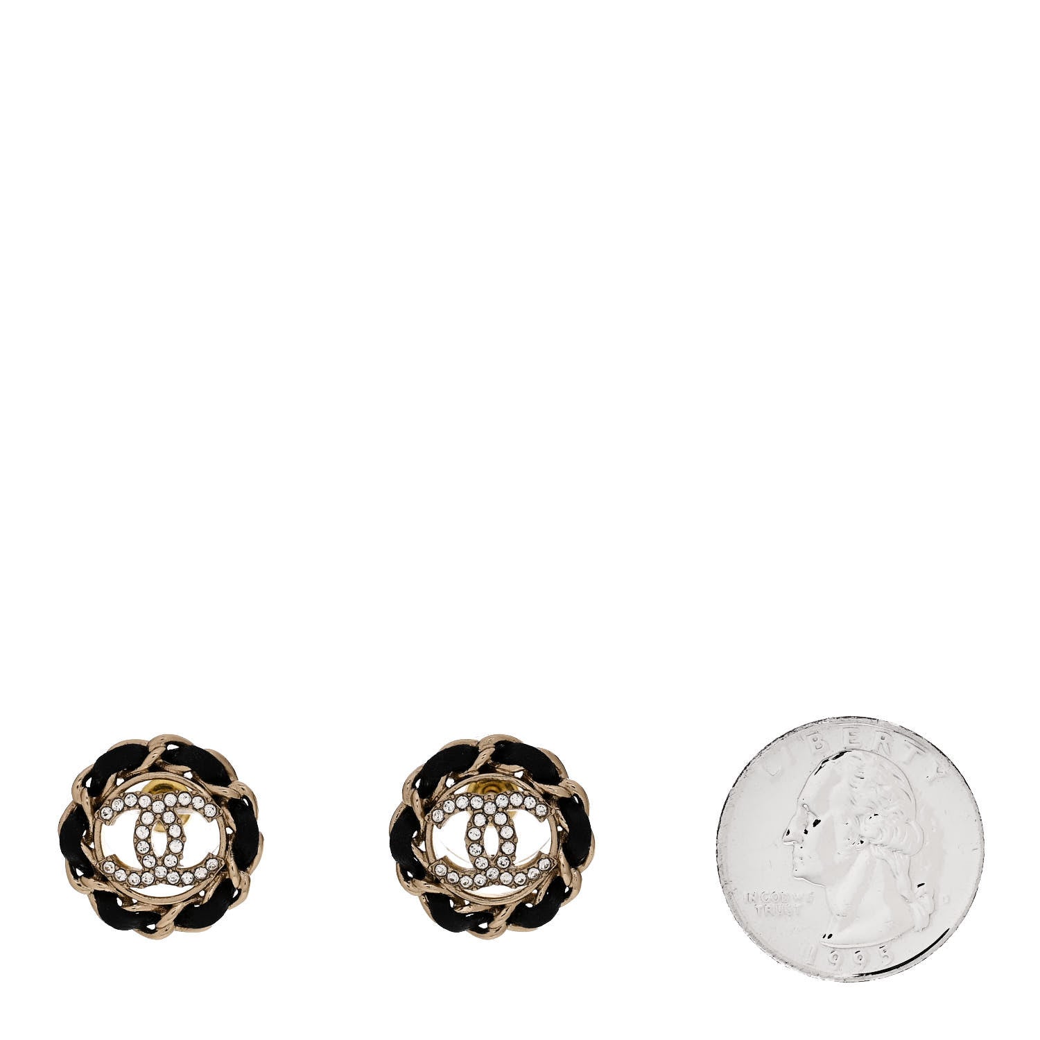 Chanel Crystal Lambskin Chain CC Stud Earrings Black Gold 2 of 5