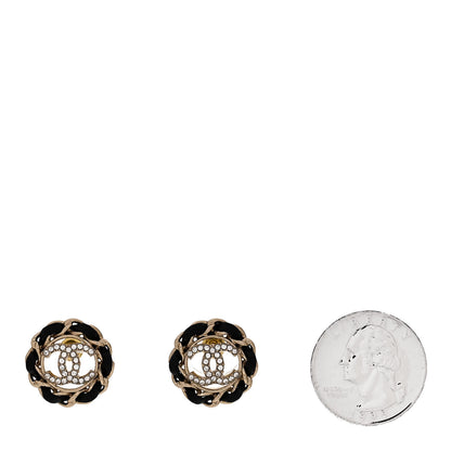 Chanel Crystal Lambskin Chain CC Stud Earrings Black Gold 2 of 5