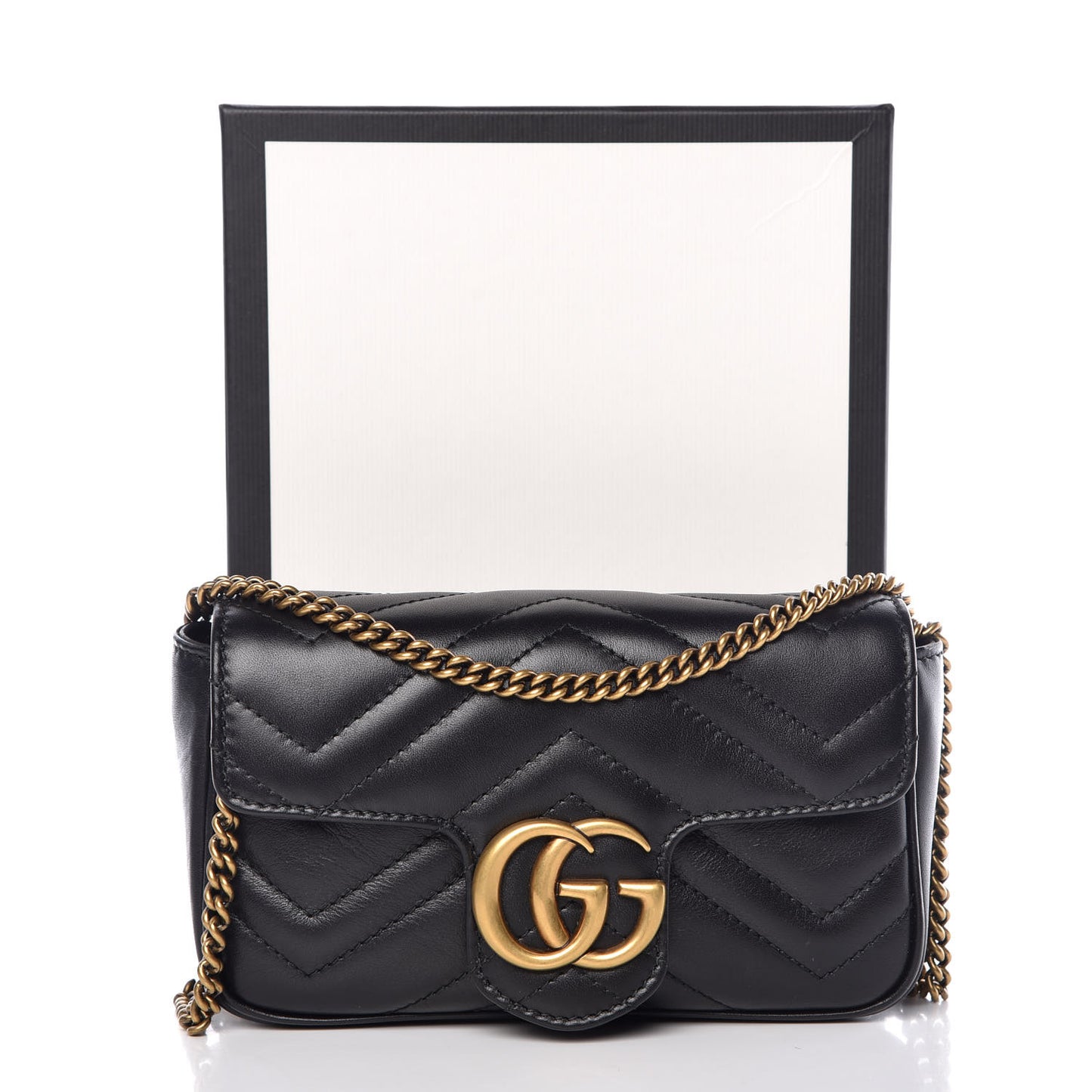 Calfskin Matelasse Super Mini GG Marmont Shoulder Bag Black