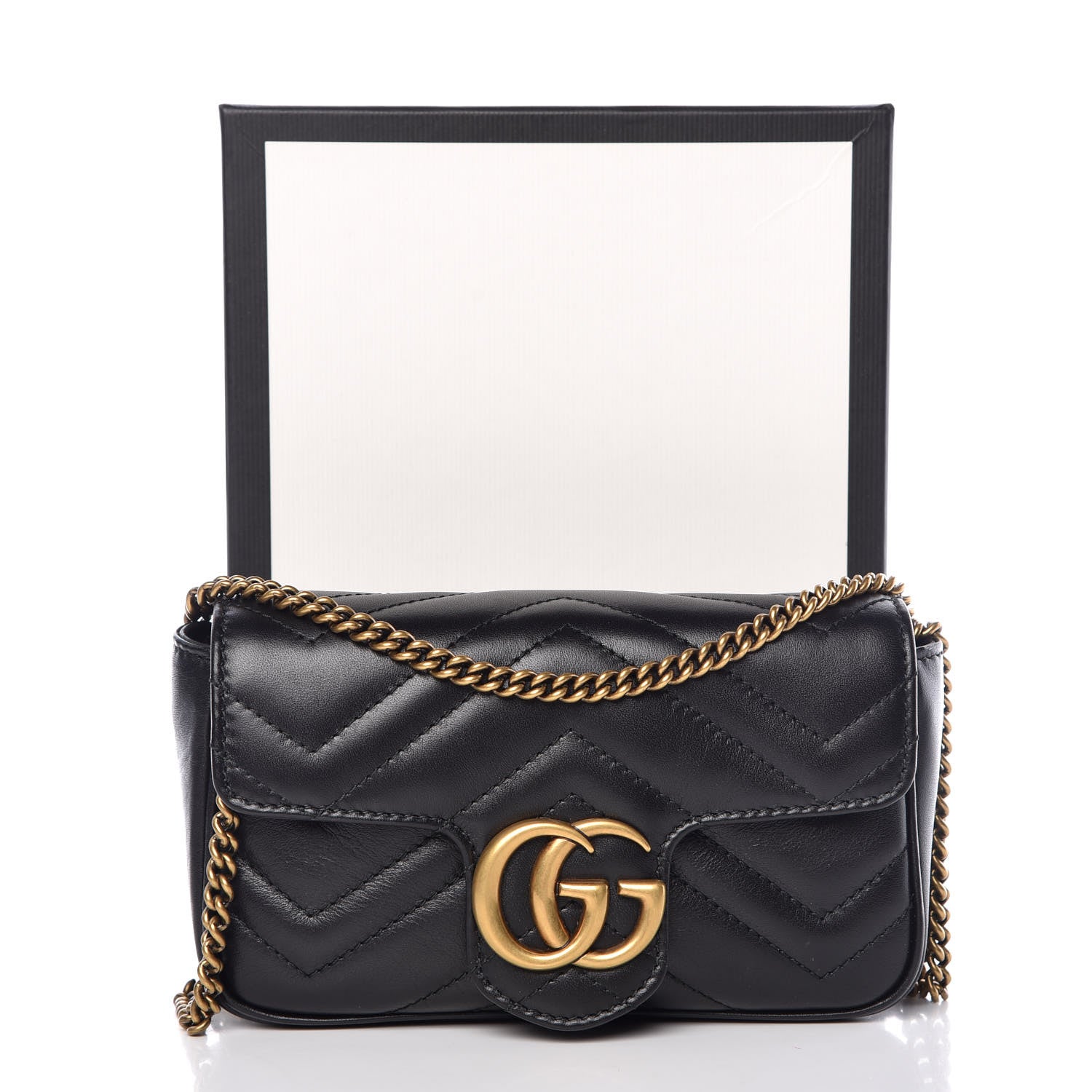 Gucci Calfskin Matelasse Super Mini GG Marmont Shoulder Bag Black 10 of 10