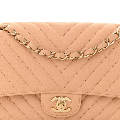Chanel Caviar Chevron Quilted Medium Double Flap Beige 8 of 15