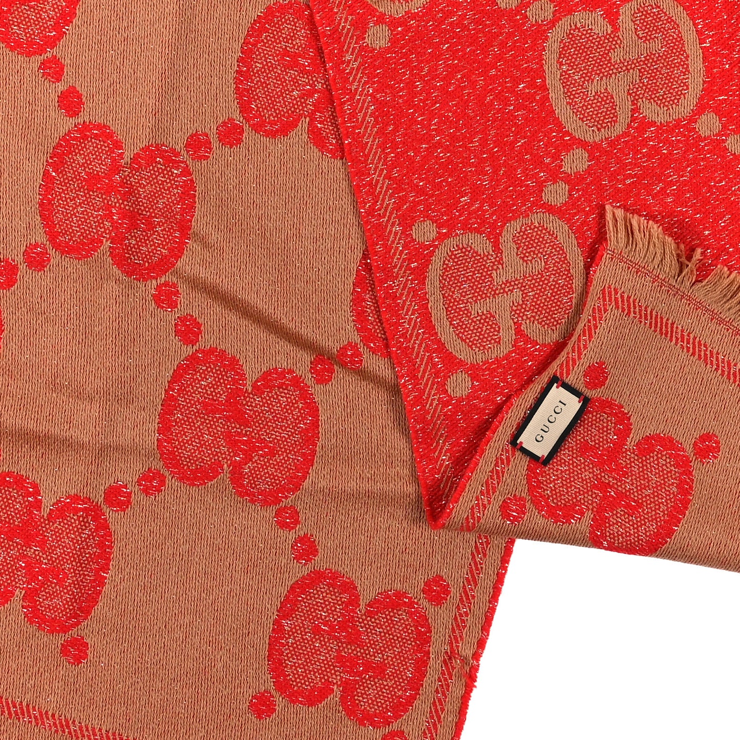 Wool Lame Jacquard Monogram Jumbo GG Lady Nest Lux Scarf Flame Beige