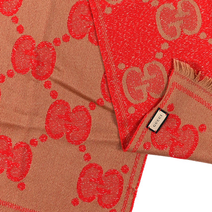 Gucci Wool Lame Jacquard Monogram Jumbo GG Lady Nest Lux Scarf Flame Beige 3 of 3