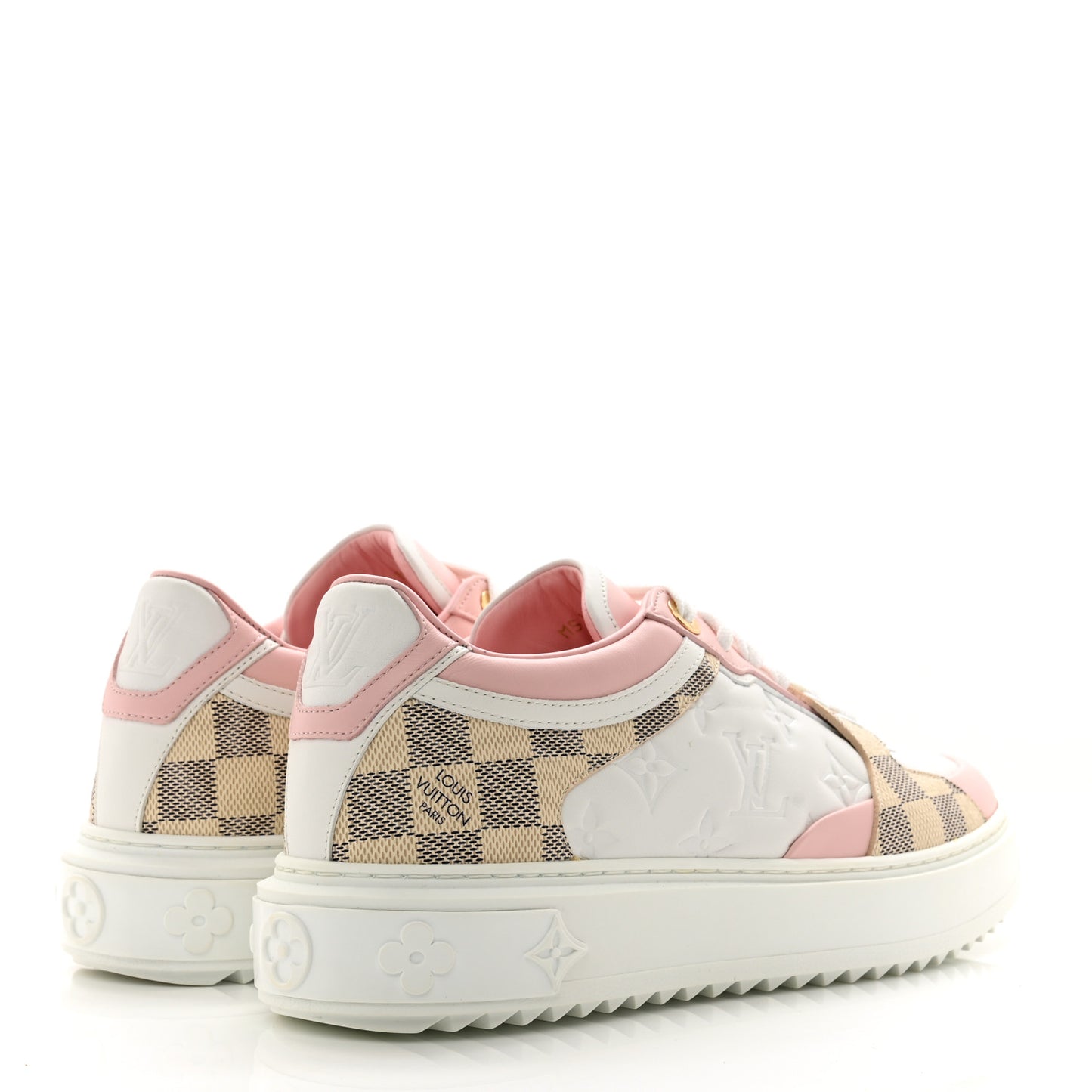 Monogram Embossed Calfskin Damier Azur Time Out Sneakers 39.5 Rose Clair Pink