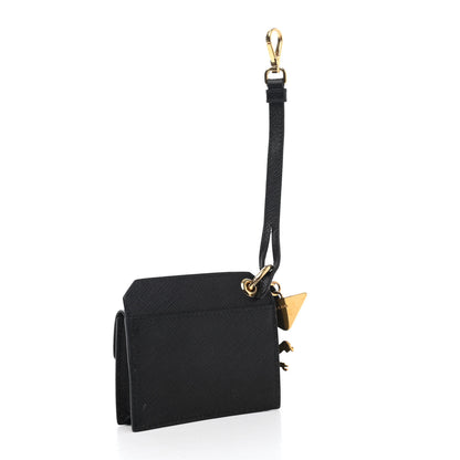 Prada Saffiano Triangle Trick with Charm Key Chain Black 2 of 4
