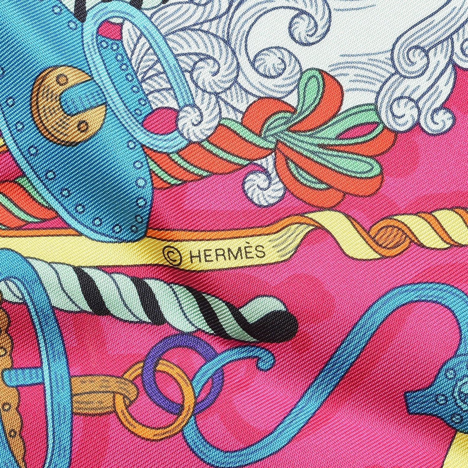 Hermes Silk Bouquets Sellier Scarf 90 Violet Jaune Vif Fuchsia 4 of 8