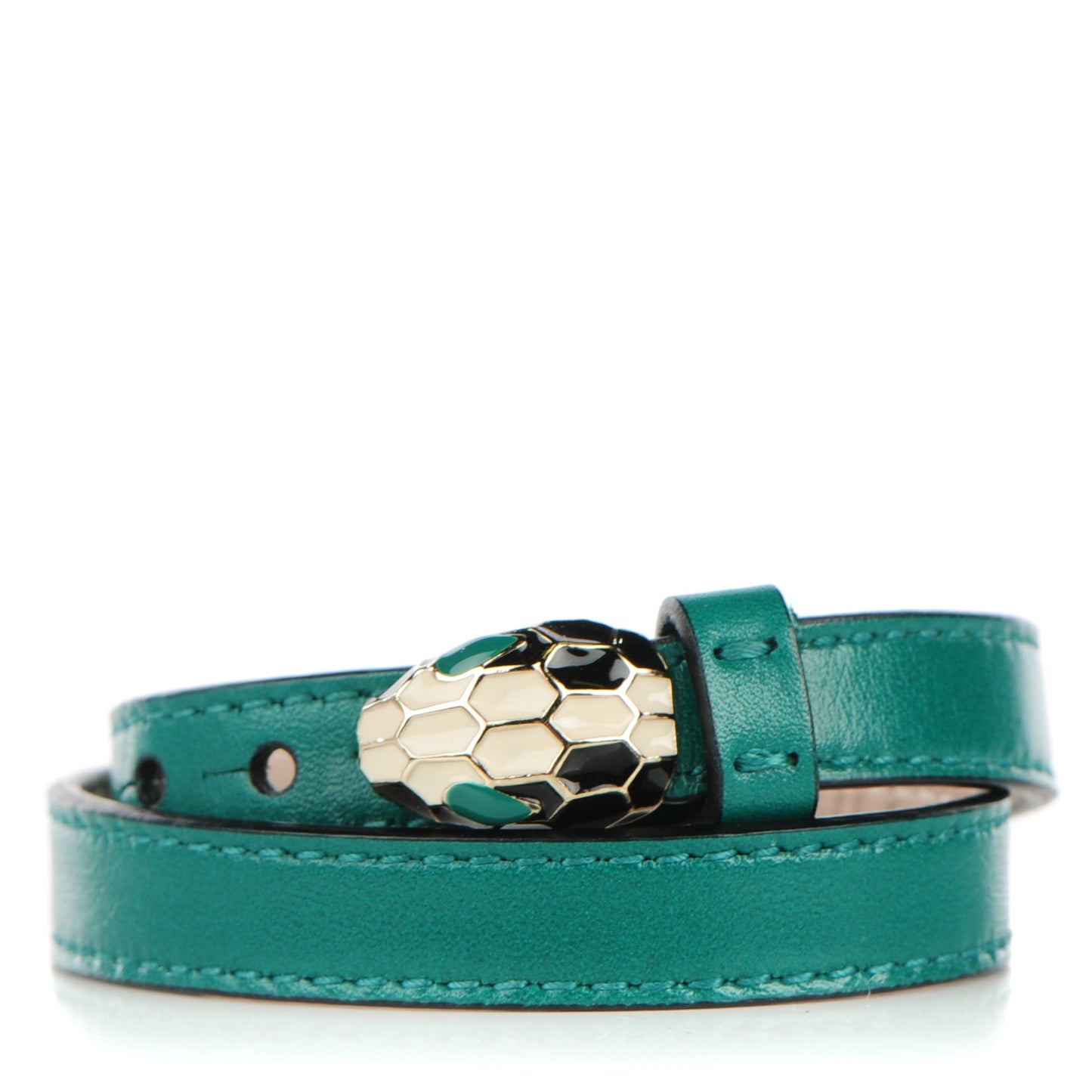 Calfskin Serpenti Forever Double Coil Bracelet S Emerald Green
