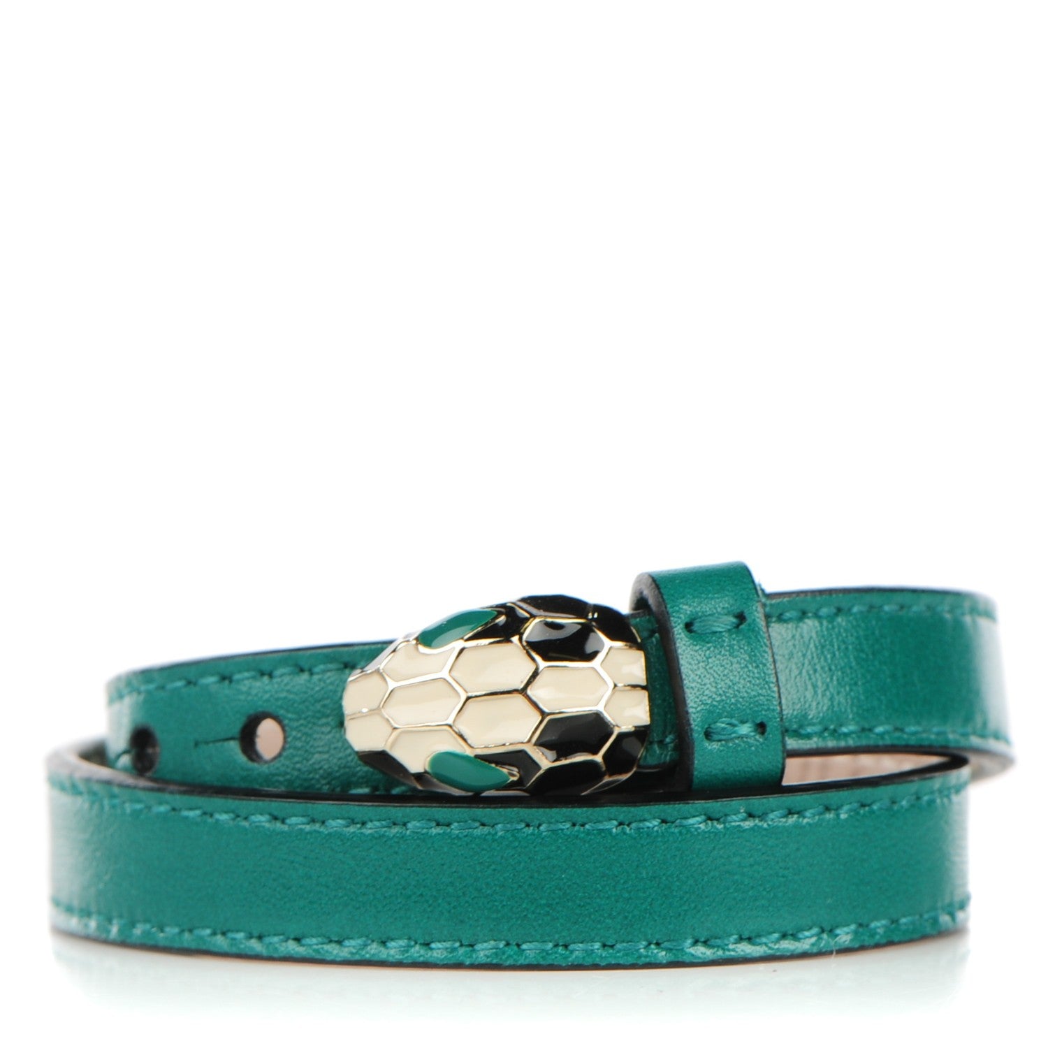 Bulgari Calfskin Serpenti Forever Double Coil Bracelet S Emerald Green 1 of 5